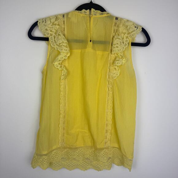 Maeve by Anthropologie Womens Victoria Lace Sleeveless Ruffle Yellow Blouse 4 - Picture 3 of 9